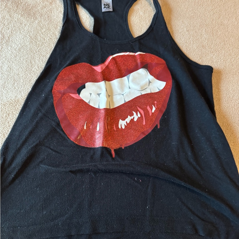 Zumba Fitness Black Tank Top with Red Lips Design